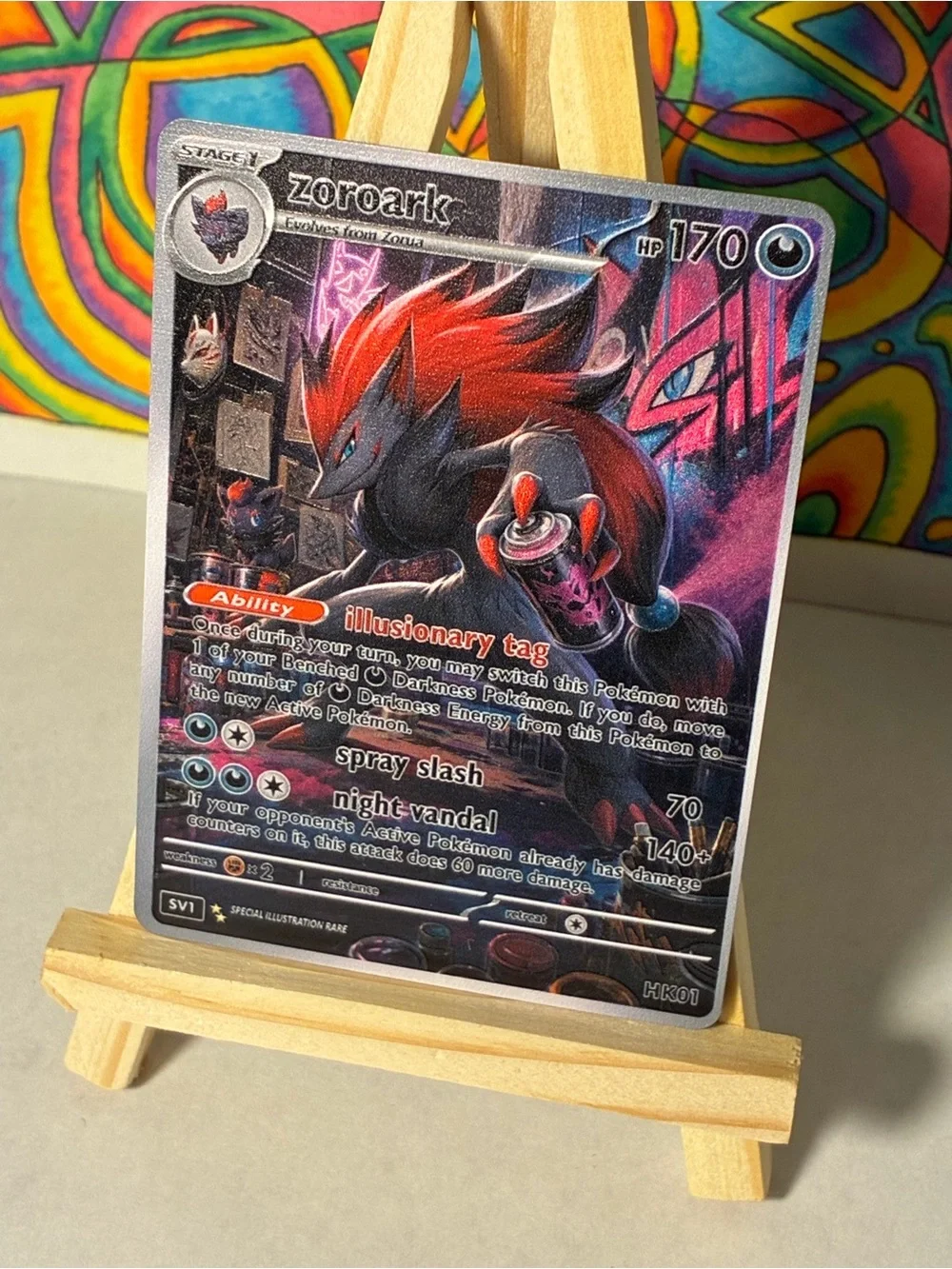 Zoroark Pokemon Graffiti Style Holo Texture Fan Art Card - Black and Red